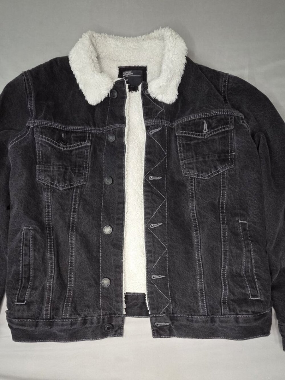 Sunrise Kingdom S Charcoal Sherpa Denim Trucker Jacket